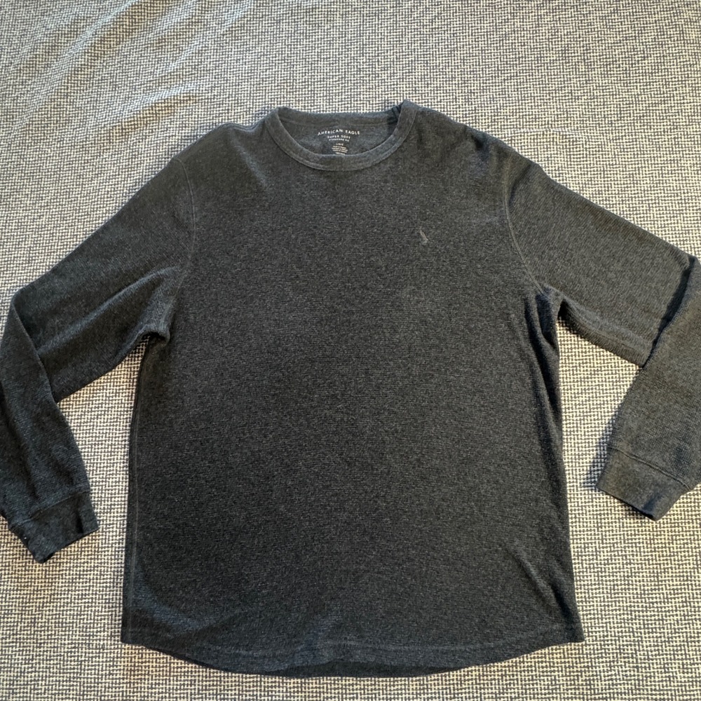 American Eagle Super Soft Standard Fit Thermal Shirt Gray Marl Mens Large L
